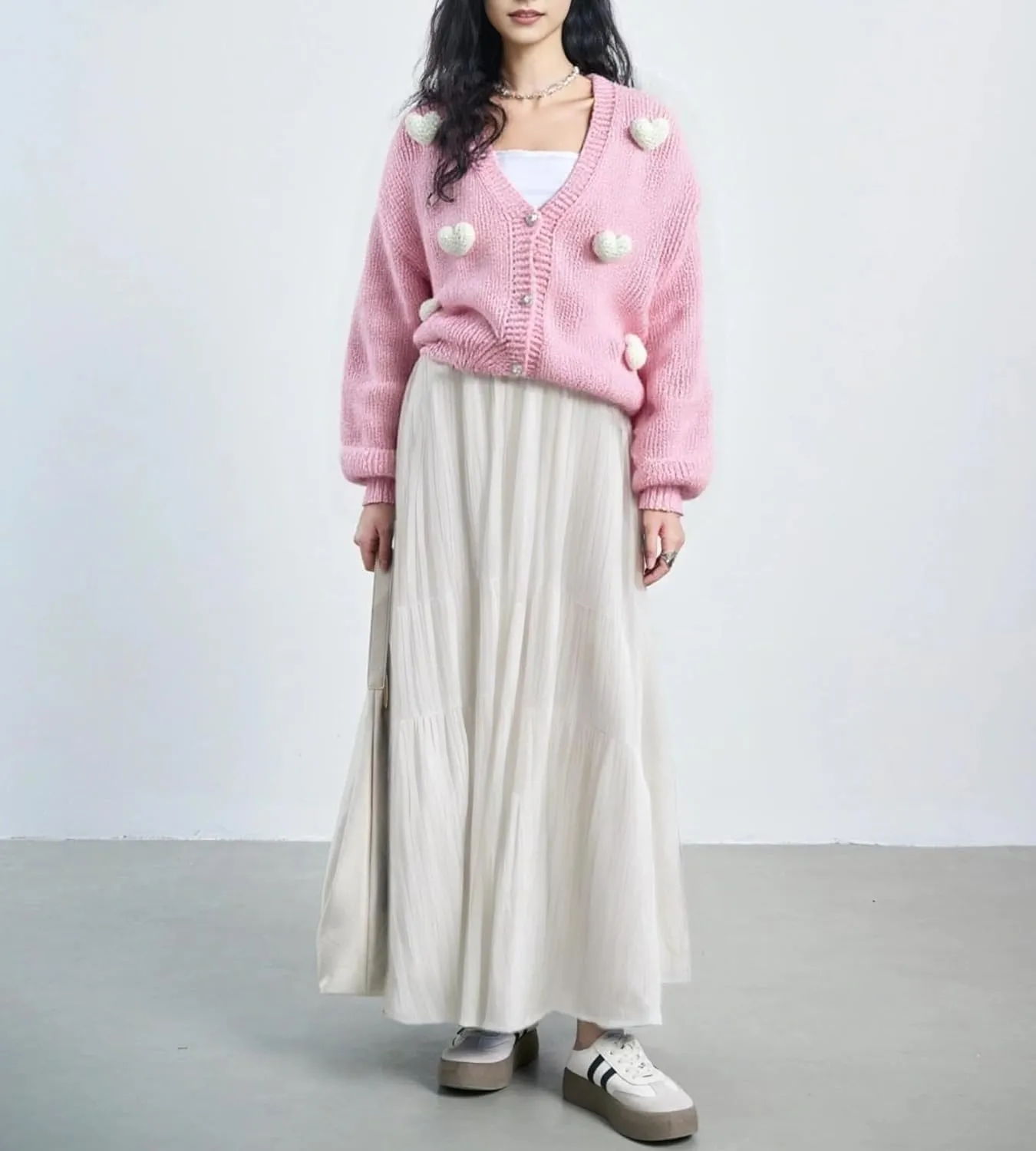 Heart Cute Cropped Cardigan for Women Aesthetic Embroidered Floral Knit Button Down Sweater Outwear