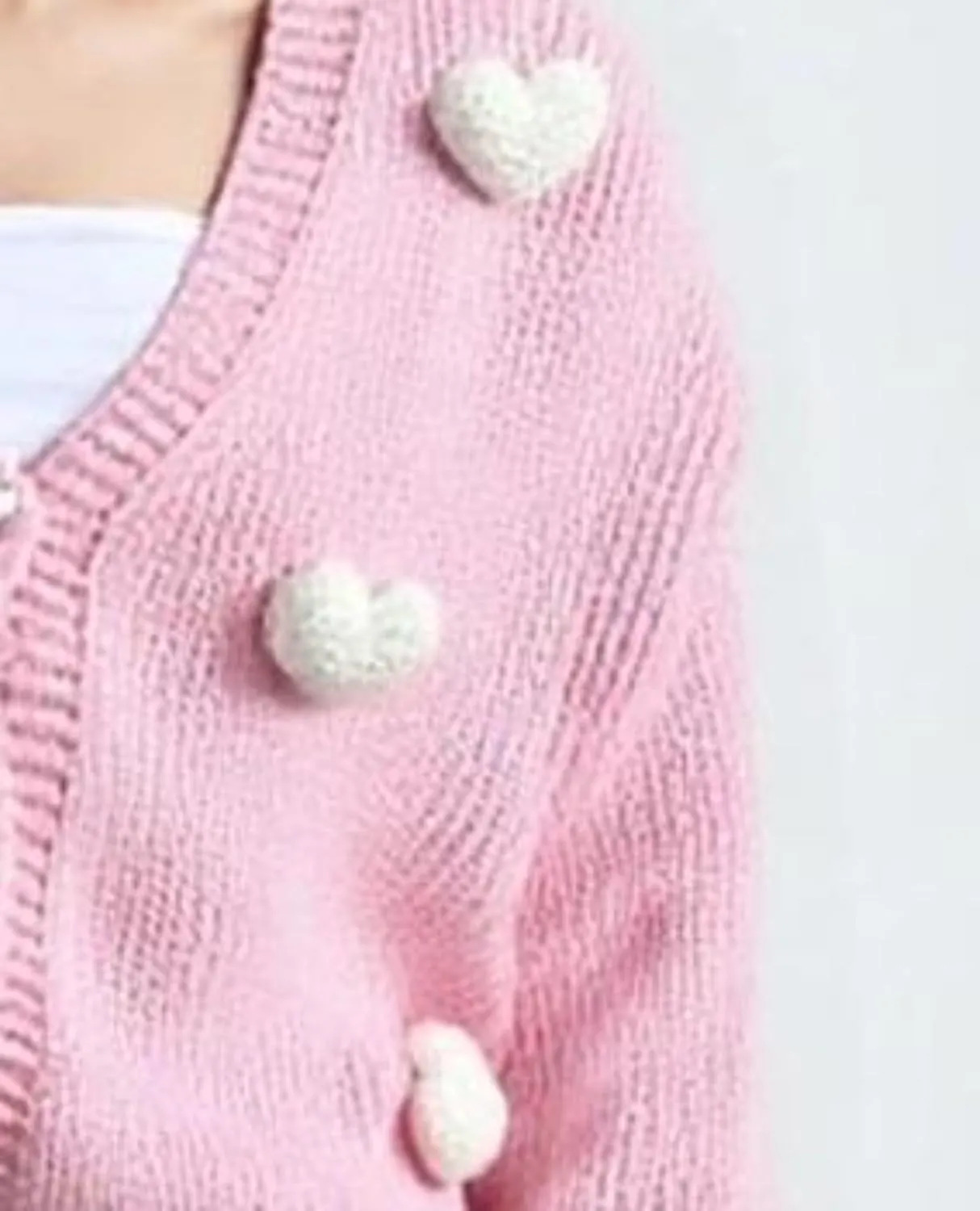 Heart Cute Cropped Cardigan for Women Aesthetic Embroidered Floral Knit Button Down Sweater Outwear
