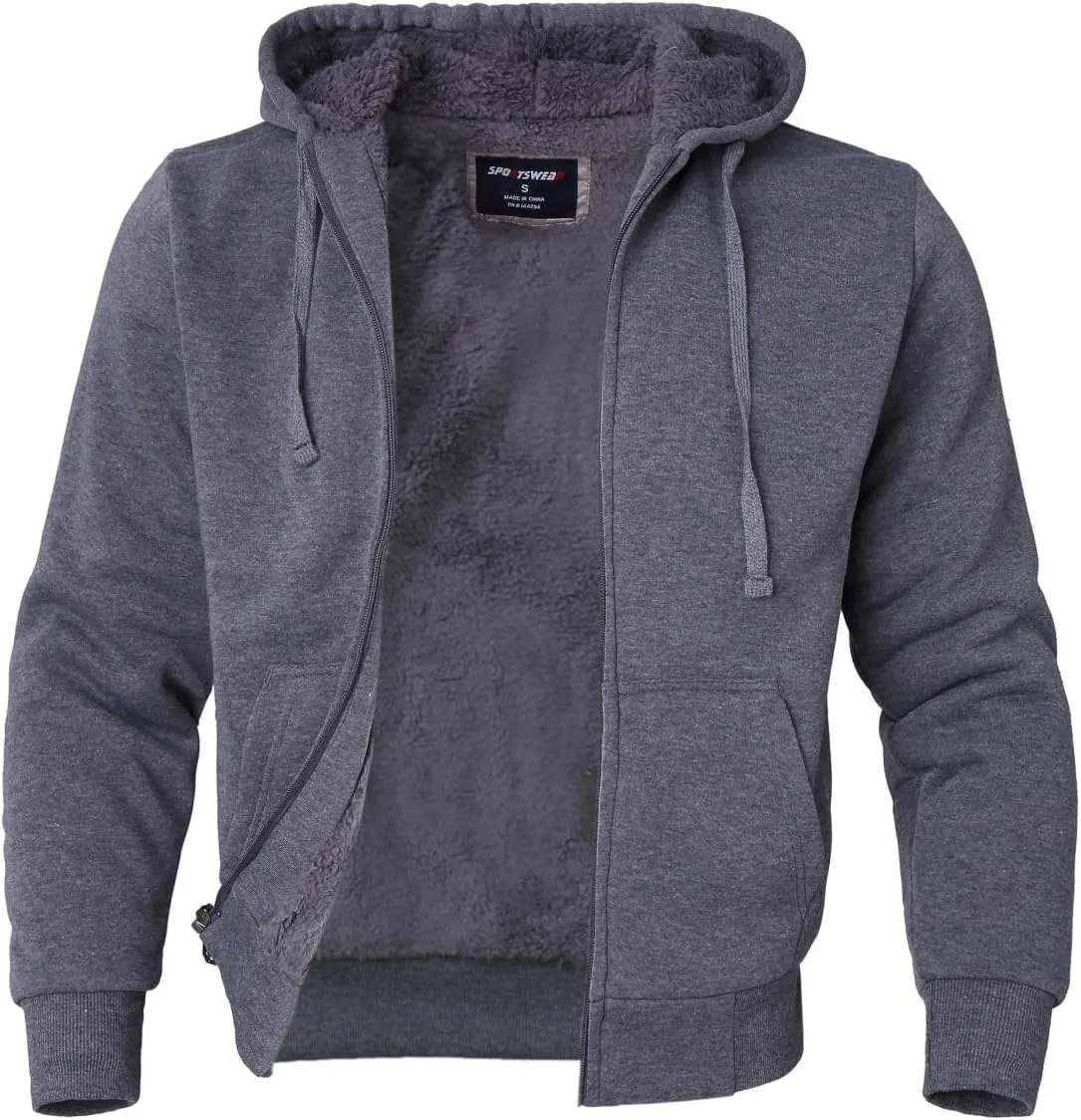 Heavyweight Hoodies for Men Jackets Comfy Sherpa Lined Zip Up Hoodie Coats with Pockets Outerwear
