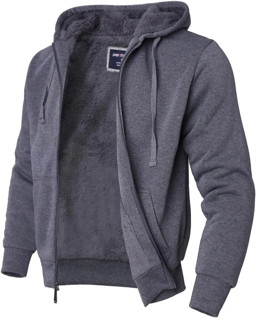Heavyweight Hoodies for Men Jackets Comfy Sherpa Lined Zip Up Hoodie Coats with Pockets Outerwear