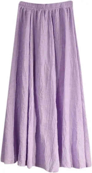 HGps8w Cotton Linen Maxi Skirt for Women - Casual Comfy Elastic Waiste Versatile Solid Color Ankle Length Skirts