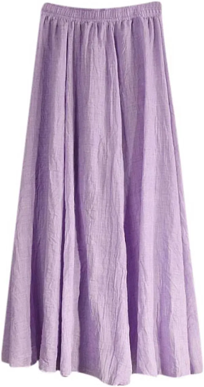 HGps8w Cotton Linen Maxi Skirt for Women - Casual Comfy Elastic Waiste Versatile Solid Color Ankle Length Skirts