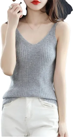 Hgvcfcv Spring Autumn Cashmere Vest Women Merino Wool Sweater Knitted Sleeveless Female Pullover Camisole Shirt Tank Tops
