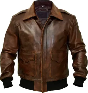 Hide & Seek Mens A2 Aviator Air Force Cockpit Vintage Bomber Military Flight Pilot WWII Distressed Real Leather Jacket