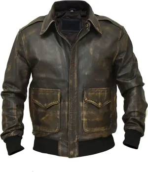 Hide & Seek Mens A2 Aviator Air Force Cockpit Vintage Bomber Military Flight Pilot WWII Distressed Real Leather Jacket