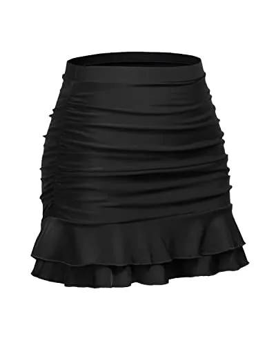 High Waisted Swim Skirt For Women With Tummy Control & Built In Briefs-Black