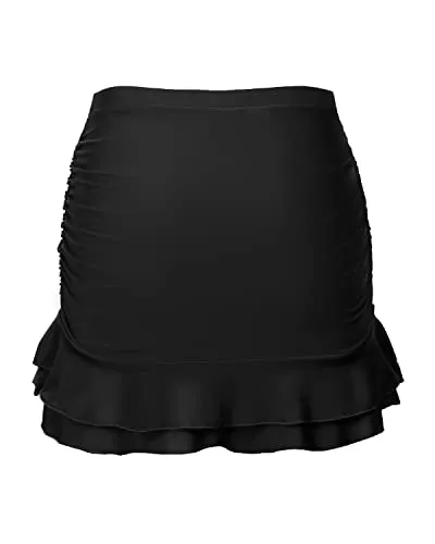 High Waisted Swim Skirt For Women With Tummy Control & Built In Briefs-Black