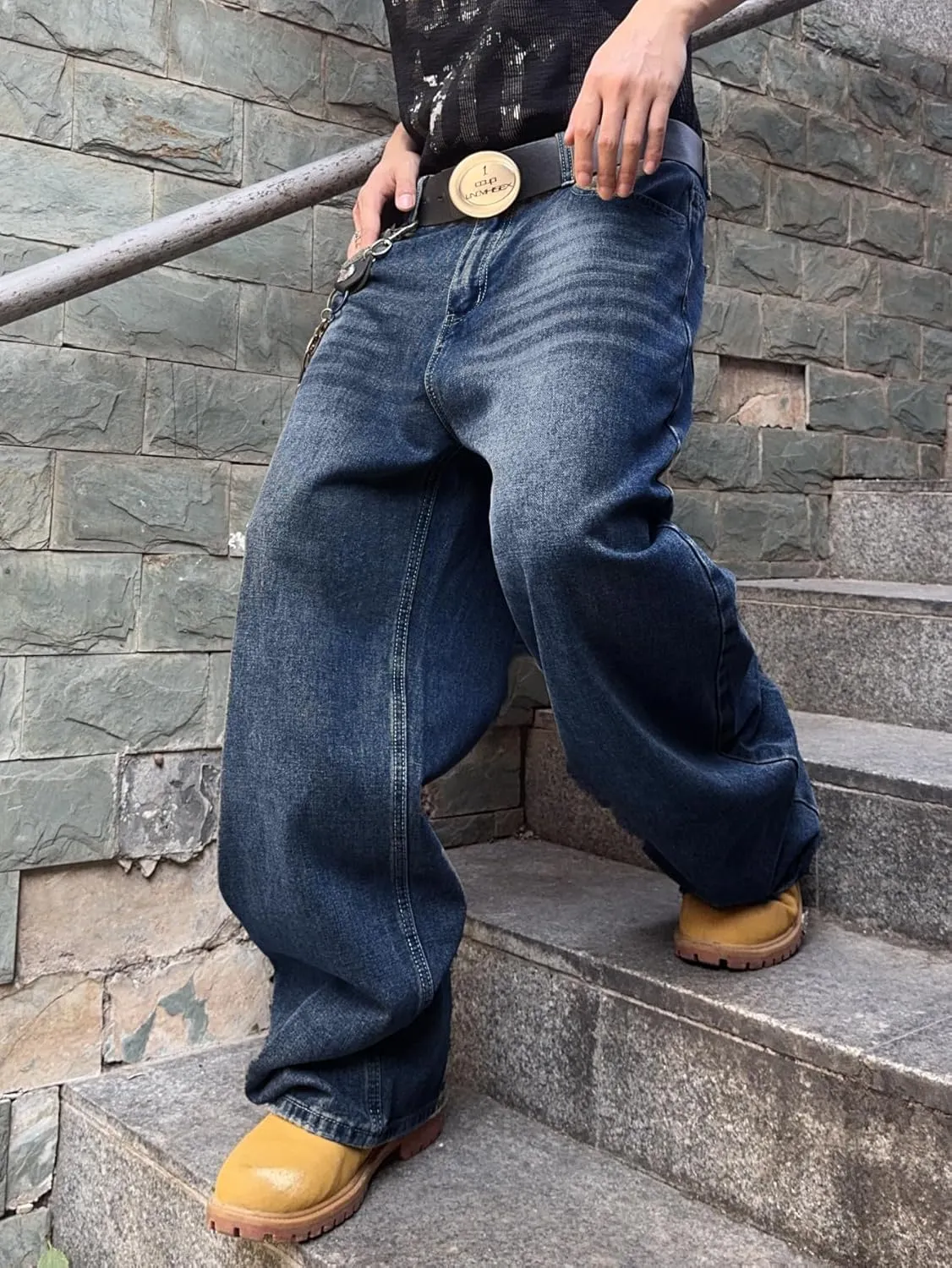 Hip Hop Baggy Jeans for Men Stylish Wide Leg Skater Jeans Loose Fit Denim Pants Streetwear