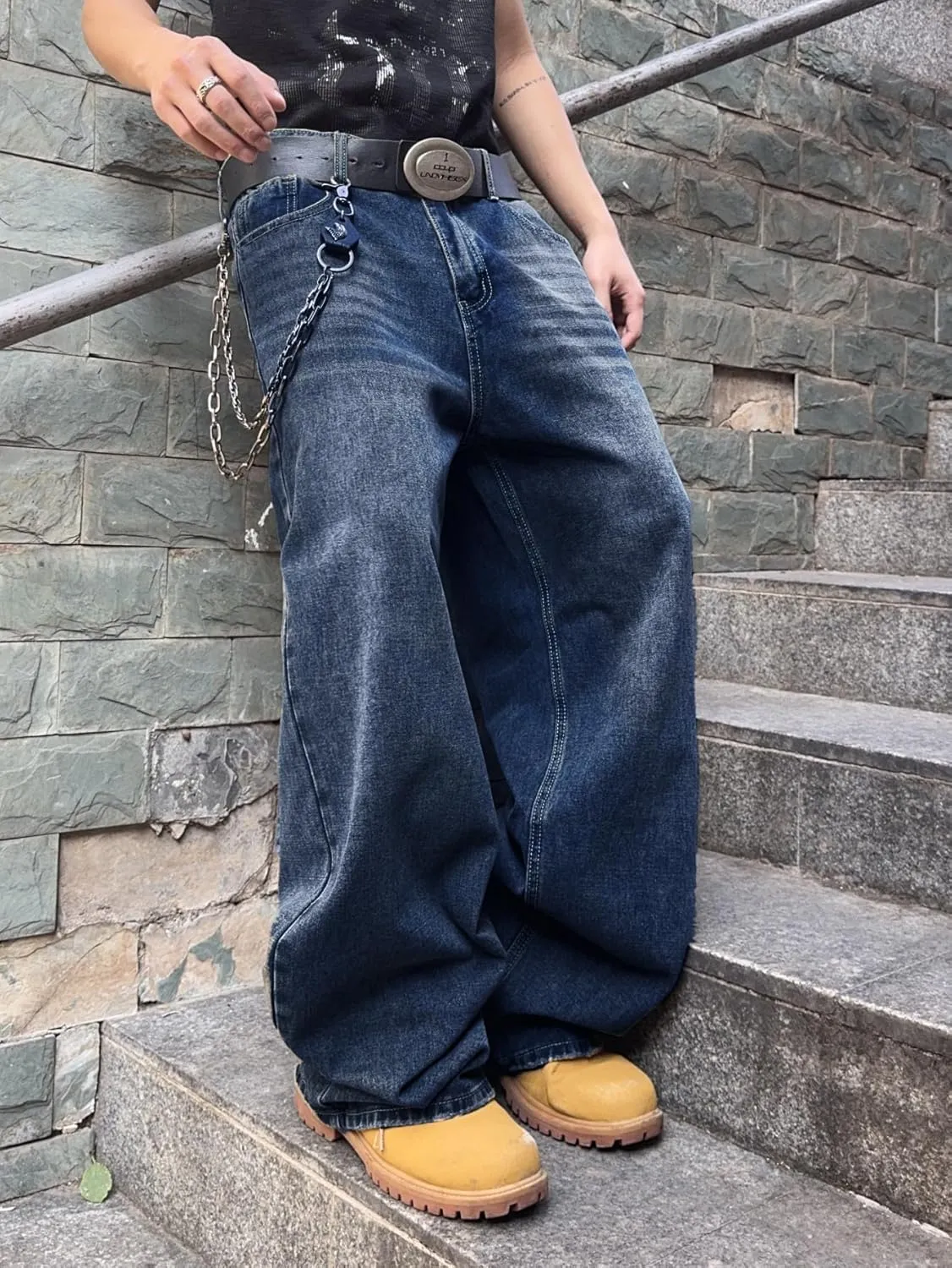 Hip Hop Baggy Jeans for Men Stylish Wide Leg Skater Jeans Loose Fit Denim Pants Streetwear