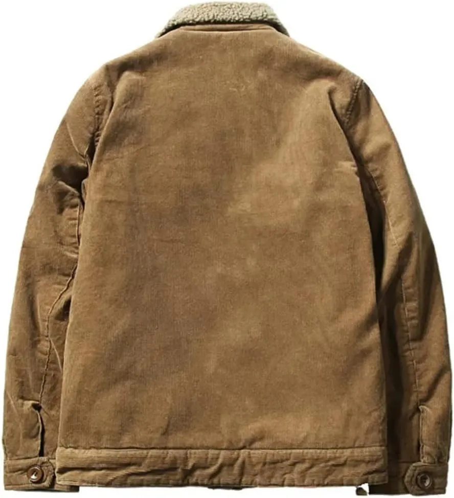Hndudnff Men's Corduroy Cotton Padded Coat with Pocket Casual Warm Jacket Buttons Lapel Outerwear