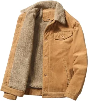 Hndudnff Men's Corduroy Cotton Padded Coat with Pocket Casual Warm Jacket Buttons Lapel Outerwear