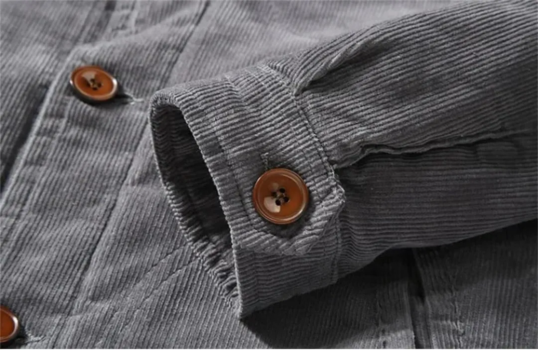 Hndudnff Men's Corduroy Cotton Padded Coat with Pocket Casual Warm Jacket Buttons Lapel Outerwear