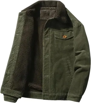 Hndudnff Men's Corduroy Cotton Padded Coat with Pocket Casual Warm Jacket Buttons Lapel Outerwear