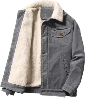 Hndudnff Men's Corduroy Cotton Padded Coat with Pocket Casual Warm Jacket Buttons Lapel Outerwear