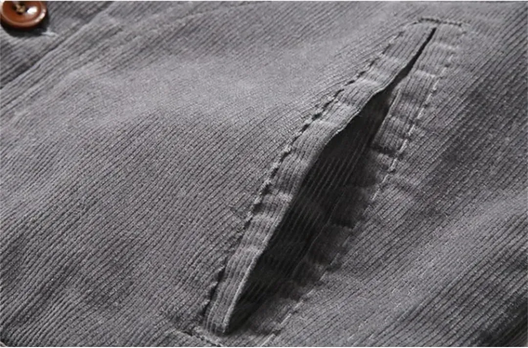 Hndudnff Men's Corduroy Cotton Padded Coat with Pocket Casual Warm Jacket Buttons Lapel Outerwear
