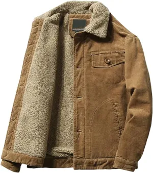 Hndudnff Men's Corduroy Cotton Padded Coat with Pocket Casual Warm Jacket Buttons Lapel Outerwear