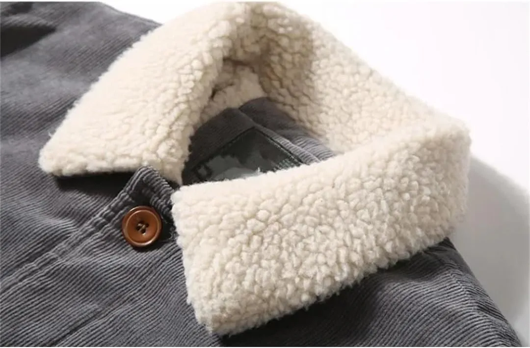 Hndudnff Men's Corduroy Cotton Padded Coat with Pocket Casual Warm Jacket Buttons Lapel Outerwear