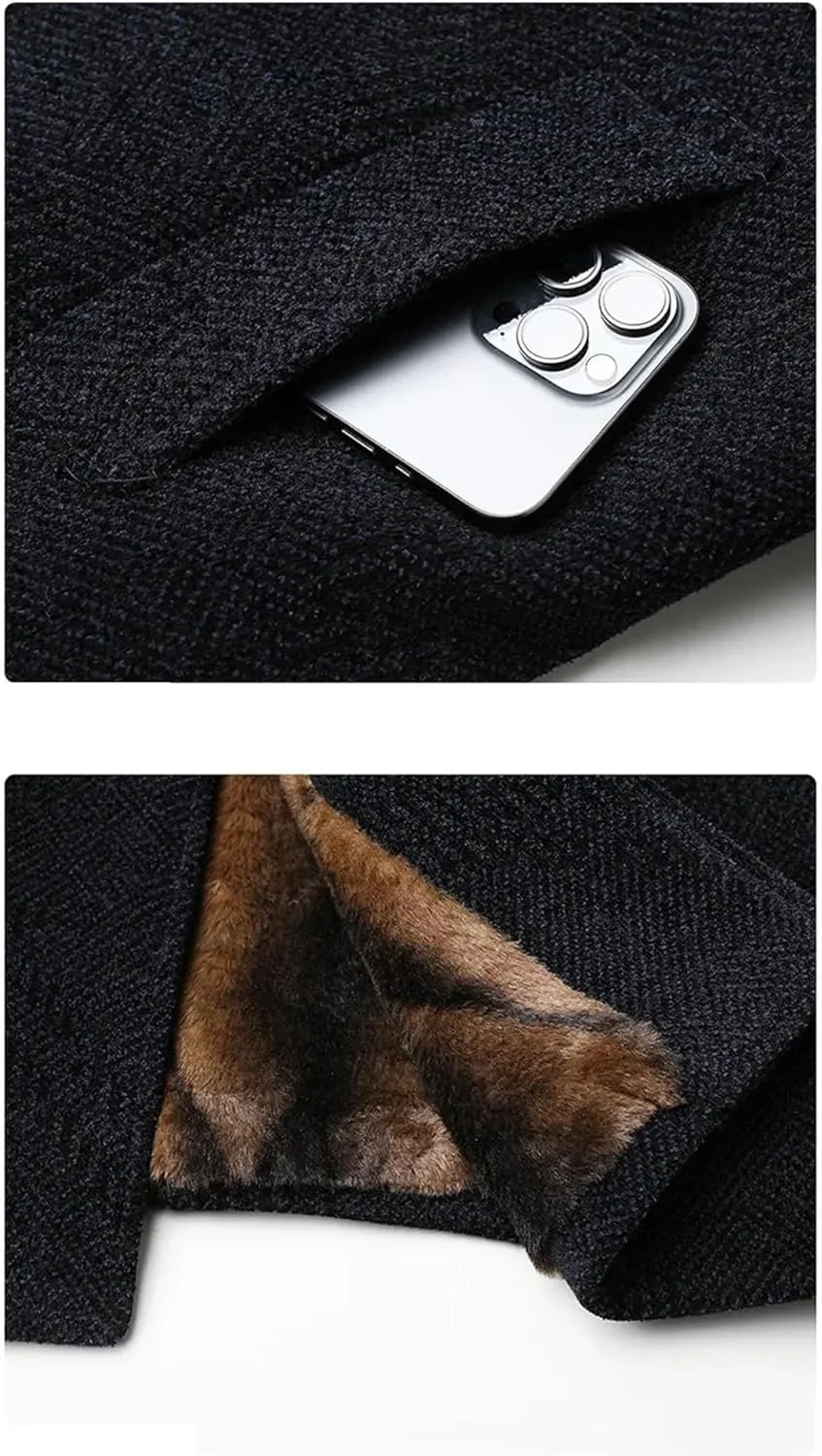 Hndudnff Men's Thick Medium Long Lapel with Padded Cotton Jacket with Pocket Outerwear Business Coat