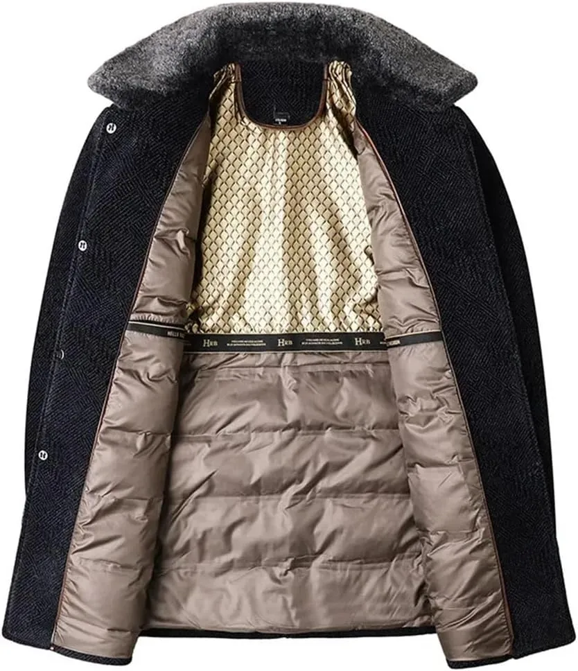 Hndudnff Men's Thick Medium Long Lapel with Padded Cotton Jacket with Pocket Outerwear Business Coat