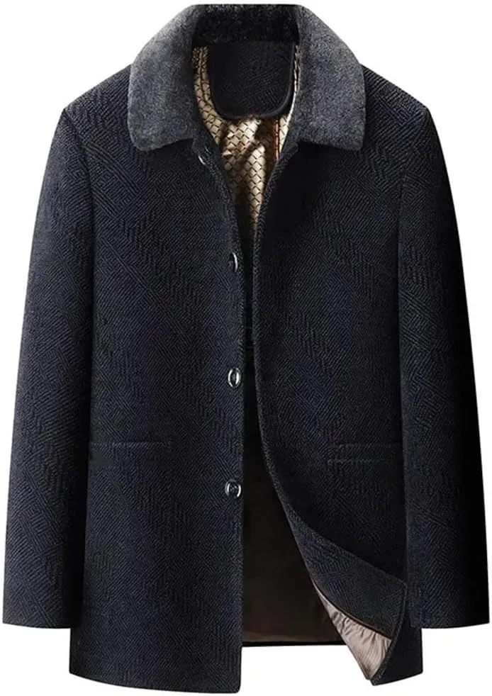 Hndudnff Men's Thick Medium Long Lapel with Padded Cotton Jacket with Pocket Outerwear Business Coat