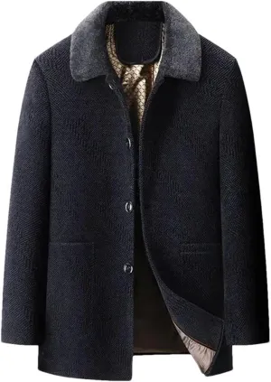 Hndudnff Men's Thick Medium Long Lapel with Padded Cotton Jacket with Pocket Outerwear Business Coat