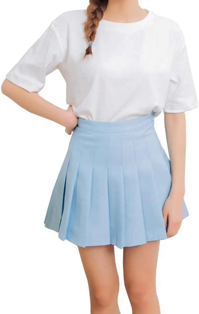 Hoerev Women Girls Short High Waist Pleated Skater Tennis Skirt
