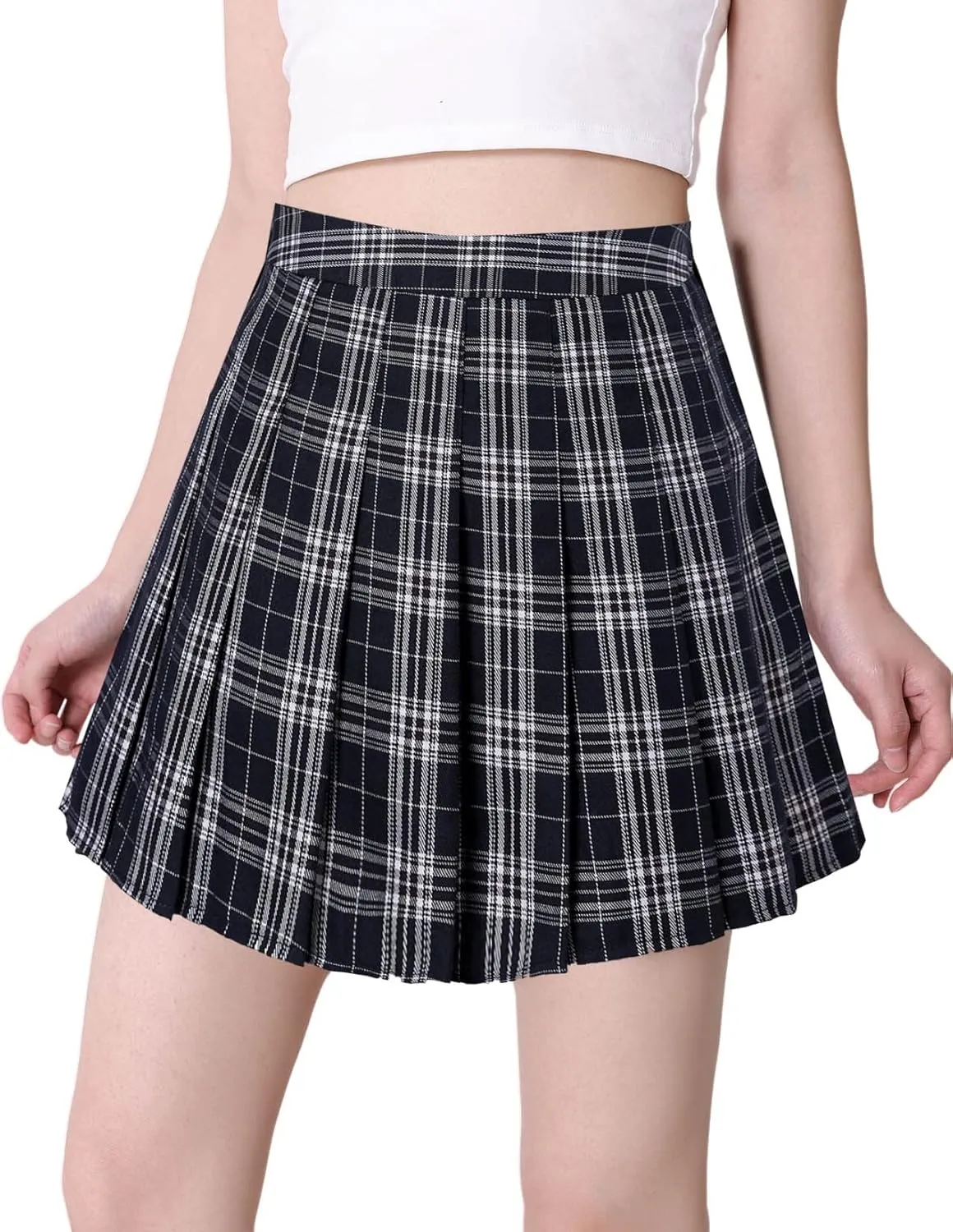 Hoerev Women Girls Short High Waist Pleated Skater Tennis Skirt