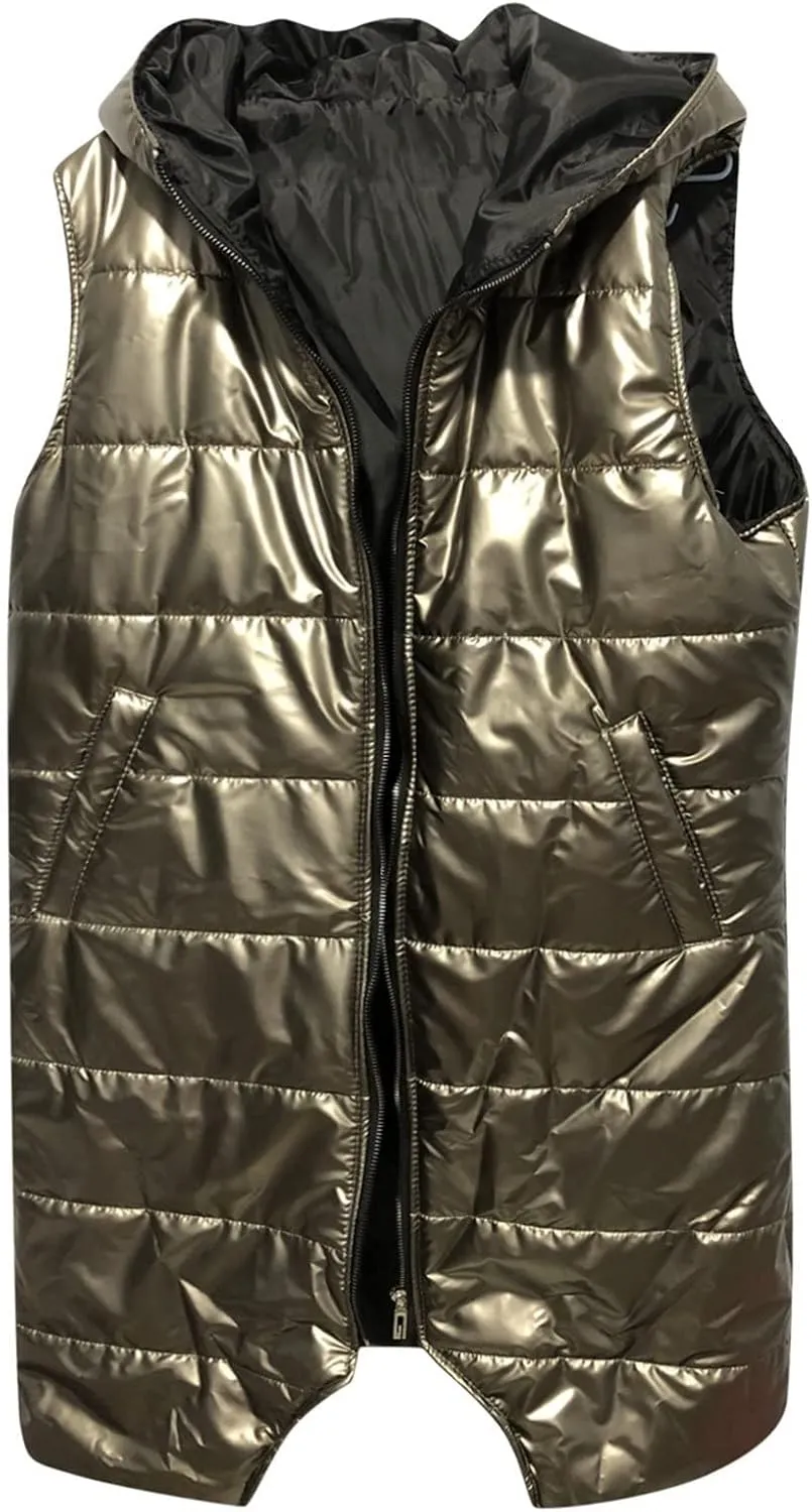 Hooded Puffer Vest For Women Down Jacket Coat Casual Fashion Winter Cotton Padded Long Waistcoat