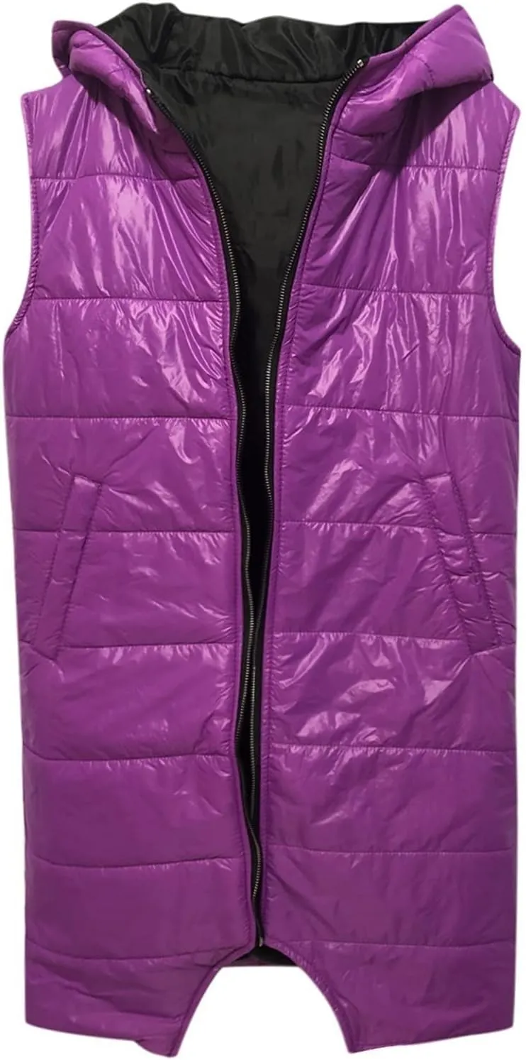 Hooded Puffer Vest For Women Down Jacket Coat Casual Fashion Winter Cotton Padded Long Waistcoat