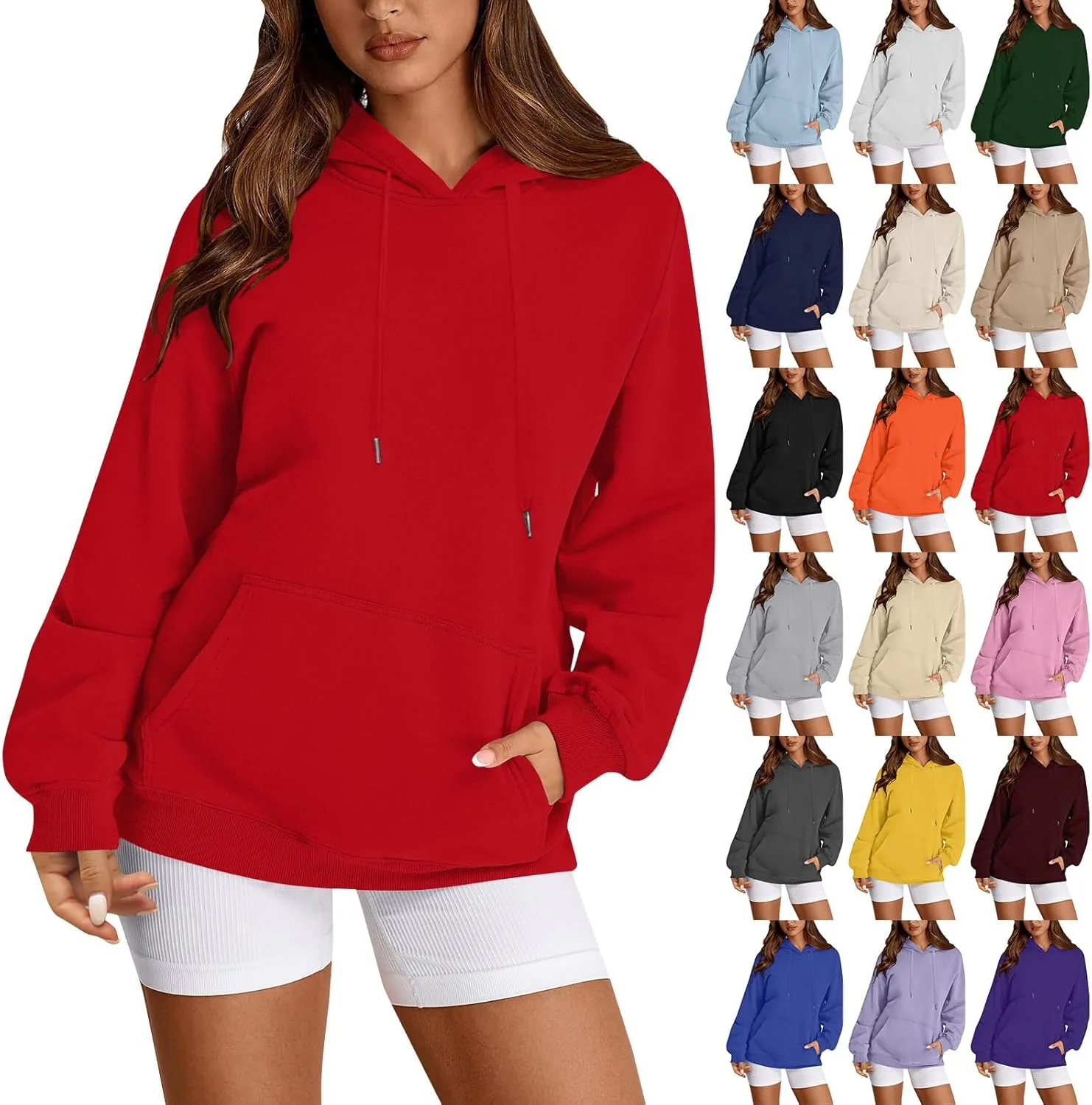 Hoodies for Women Drawstring Lightweight Fleece Oversized Sweatshirt Drop Shoulder Baggy Trendy Y2K Hoodie w/Pockets
