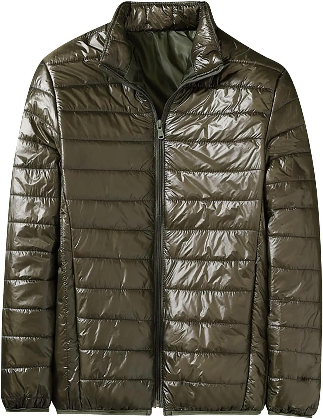 Hoodless Puffer Jacket Men Light Packable Zip Down Jacket Winter Warm Bubble Coat Padded Quilted Jackets