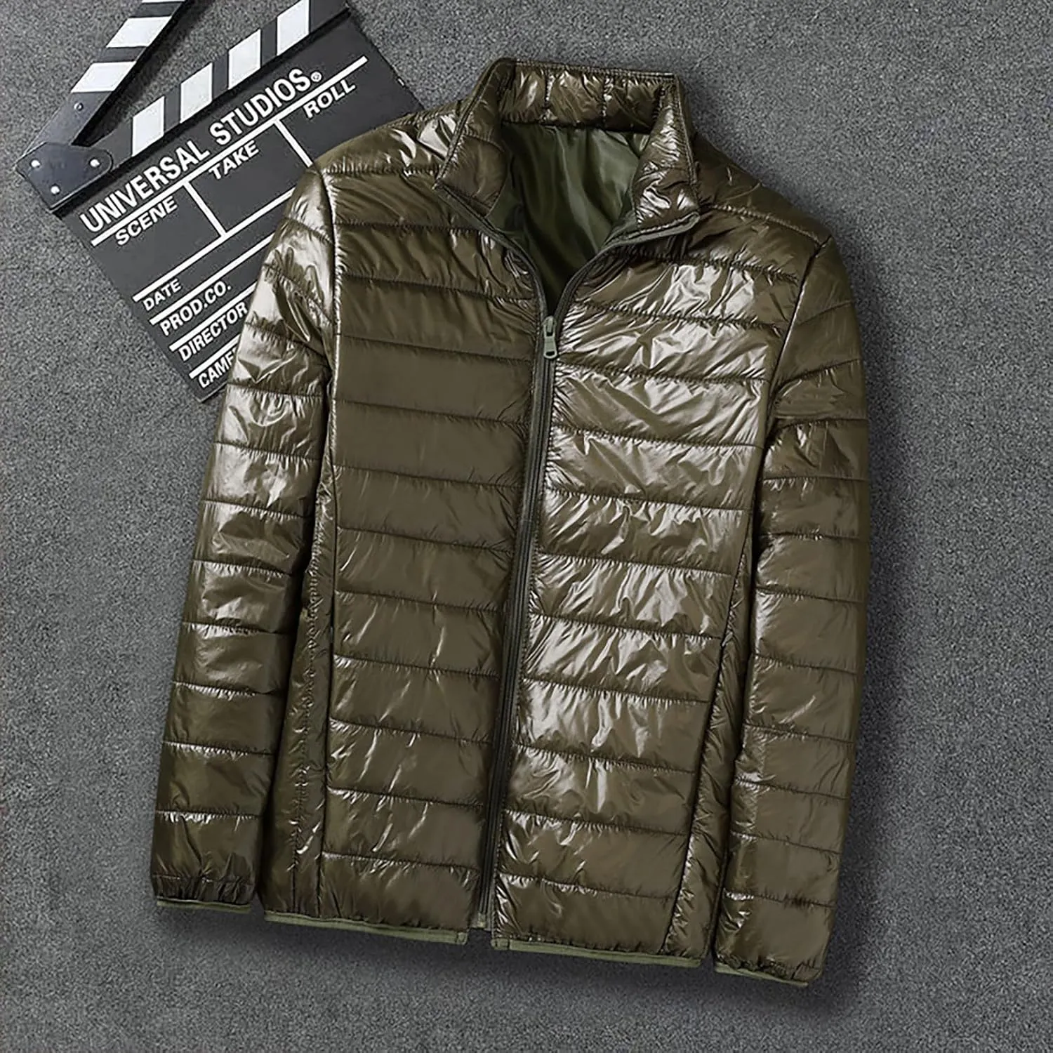Hoodless Puffer Jacket Men Light Packable Zip Down Jacket Winter Warm Bubble Coat Padded Quilted Jackets