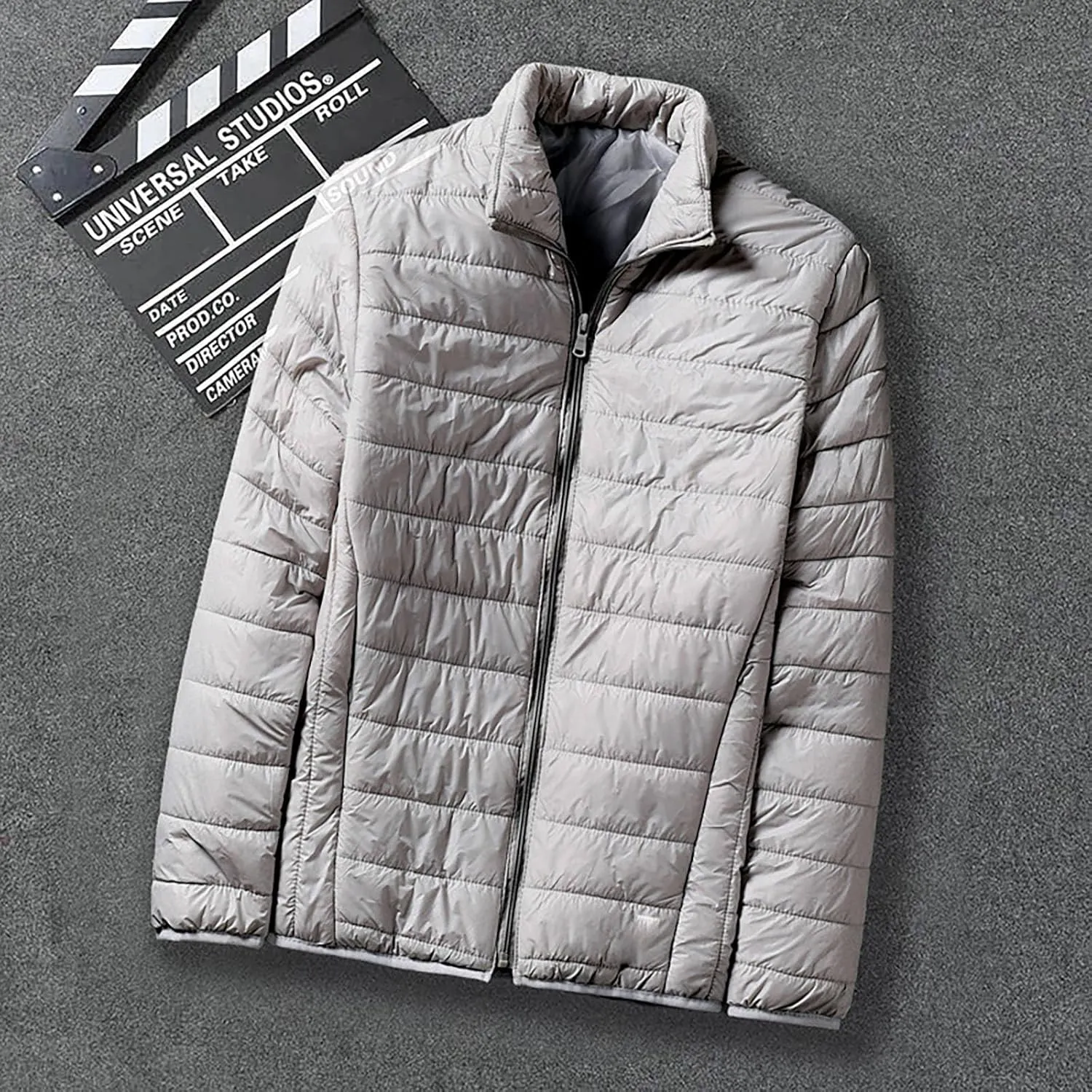 Hoodless Puffer Jacket Men Light Packable Zip Down Jacket Winter Warm Bubble Coat Padded Quilted Jackets