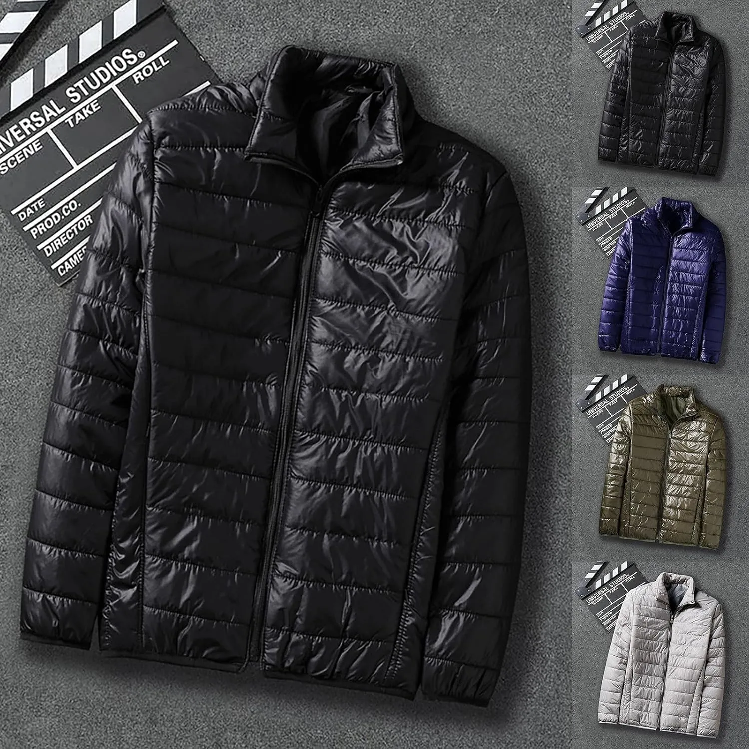 Hoodless Puffer Jacket Men Light Packable Zip Down Jacket Winter Warm Bubble Coat Padded Quilted Jackets