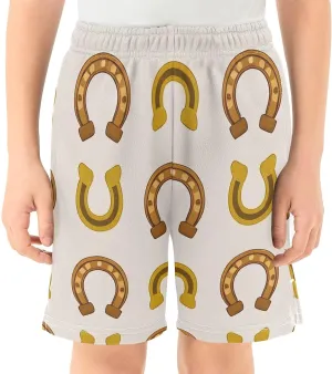 Horseshoe Pattern Boys Active Basketball Shorts Lightweight Summer Sports Shorts with Pockets for Kids