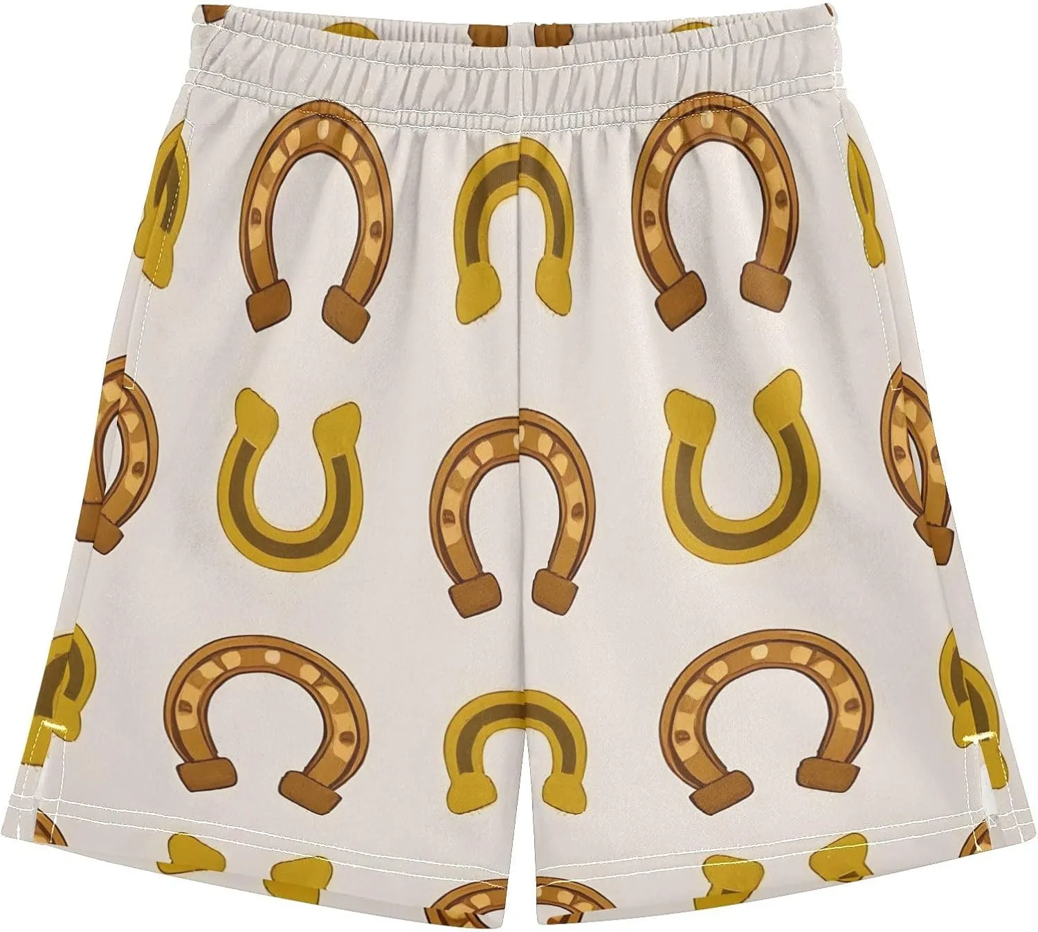 Horseshoe Pattern Boys Active Basketball Shorts Lightweight Summer Sports Shorts with Pockets for Kids