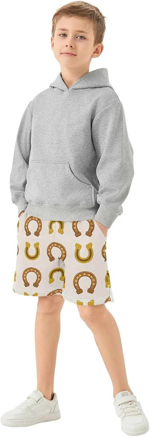 Horseshoe Pattern Boys Active Basketball Shorts Lightweight Summer Sports Shorts with Pockets for Kids