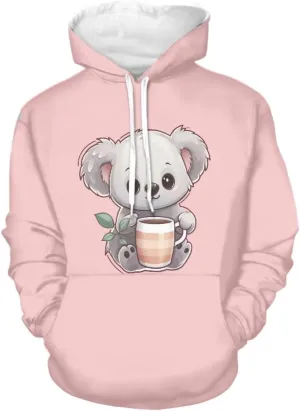 HUIACONG Koala Pink Hoodies Sweatshirt for Teen Girls Women Crewneck Pullover with Pocket Oversized Womens Hooded Sweaters Long Sleeve Shirt Streetwear