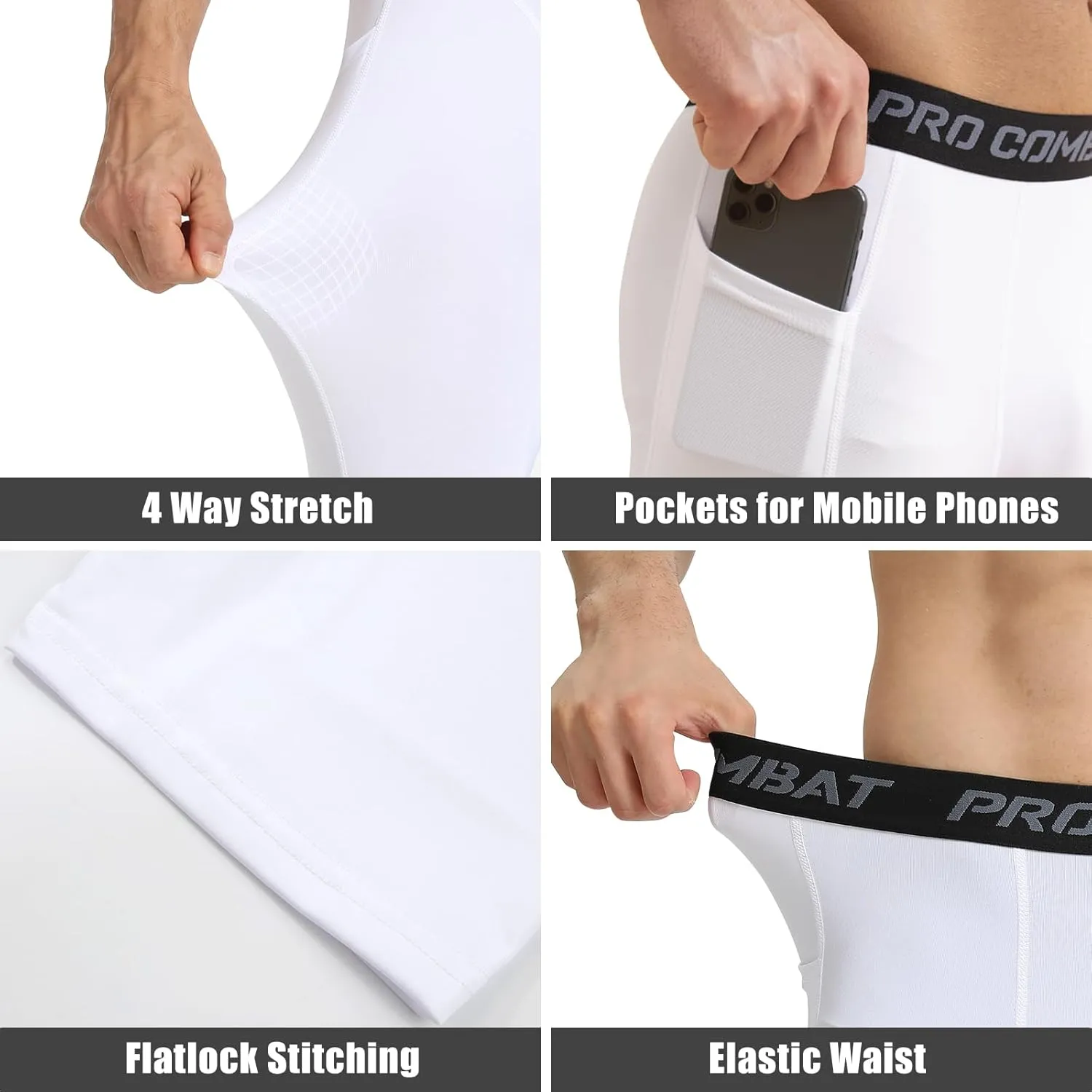 HYCOPROT Men's Compression Pants with Pockets, Athletic Leggings Baselayer Workout Tights for Running Yoga Gym Basketball