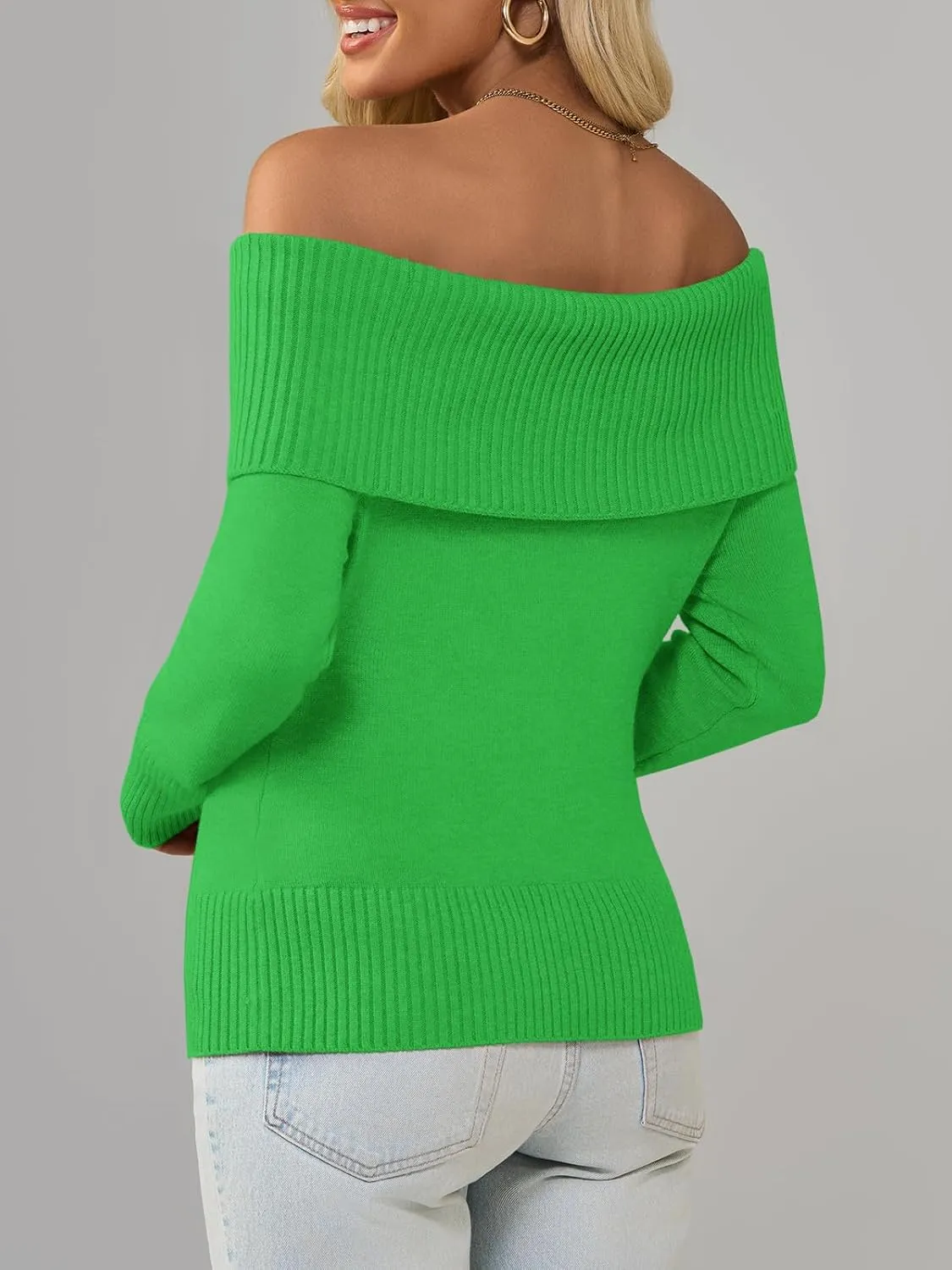 Imily Bela Womens Off The Shoulder Sweaters Casual Long Sleeve Ribbed Knit Slim Fit Y2K Going Out Pullover Tops