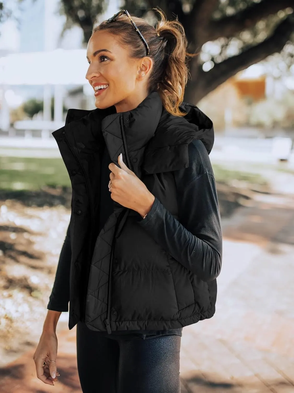 Imily Bela Womens Quilted Puffer Vest Hooded Winter Casual Stand Collar Gilet With Pockets