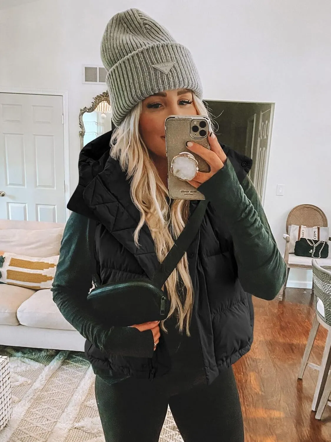 Imily Bela Womens Quilted Puffer Vest Hooded Winter Casual Stand Collar Gilet With Pockets