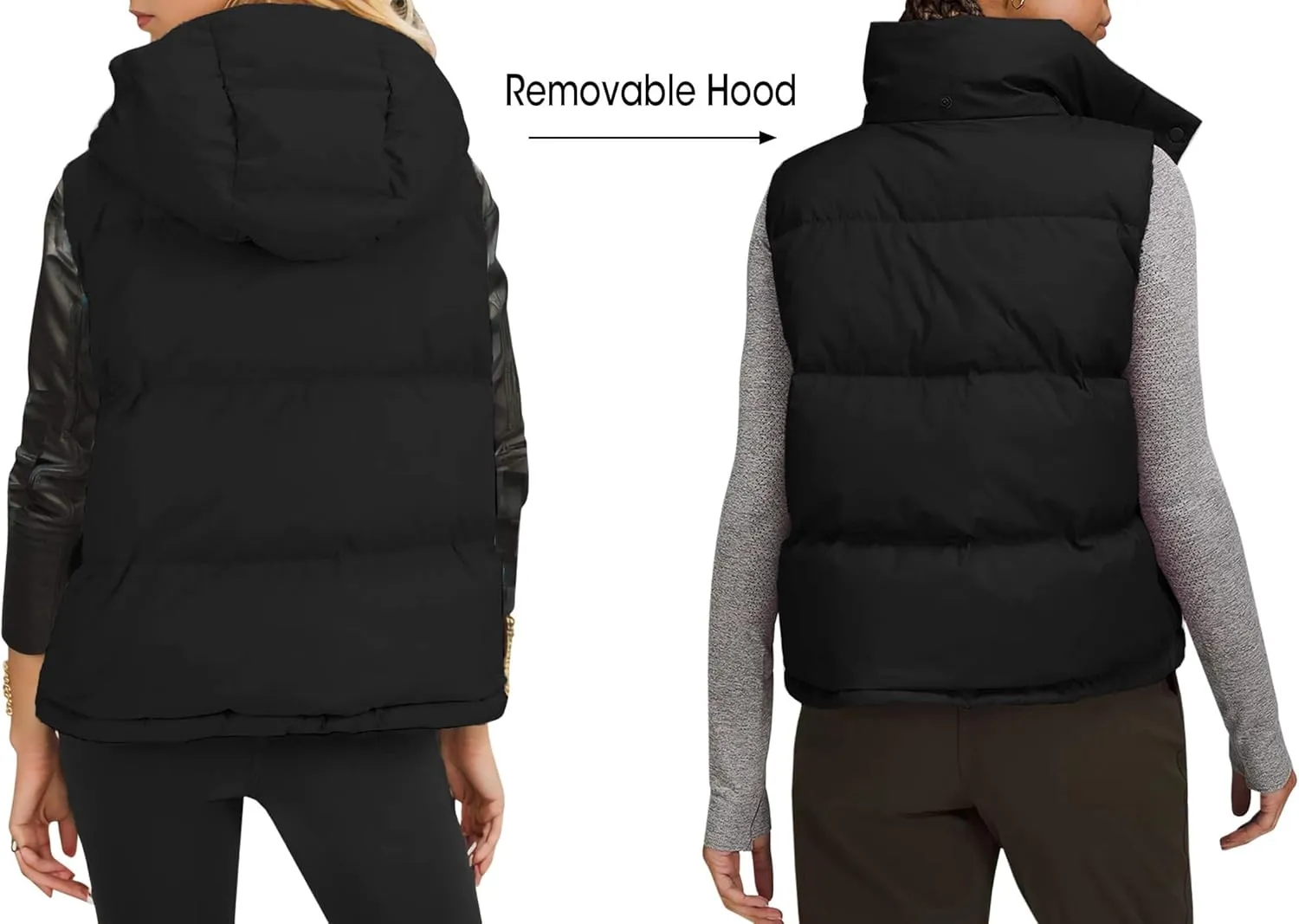 Imily Bela Womens Quilted Puffer Vest Hooded Winter Casual Stand Collar Gilet With Pockets