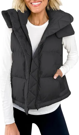 Imily Bela Womens Quilted Puffer Vest Hooded Winter Casual Stand Collar Gilet With Pockets