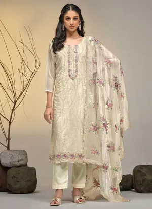 Ivory White Multi Embroidery Pakistani Salwar Kameez Suit