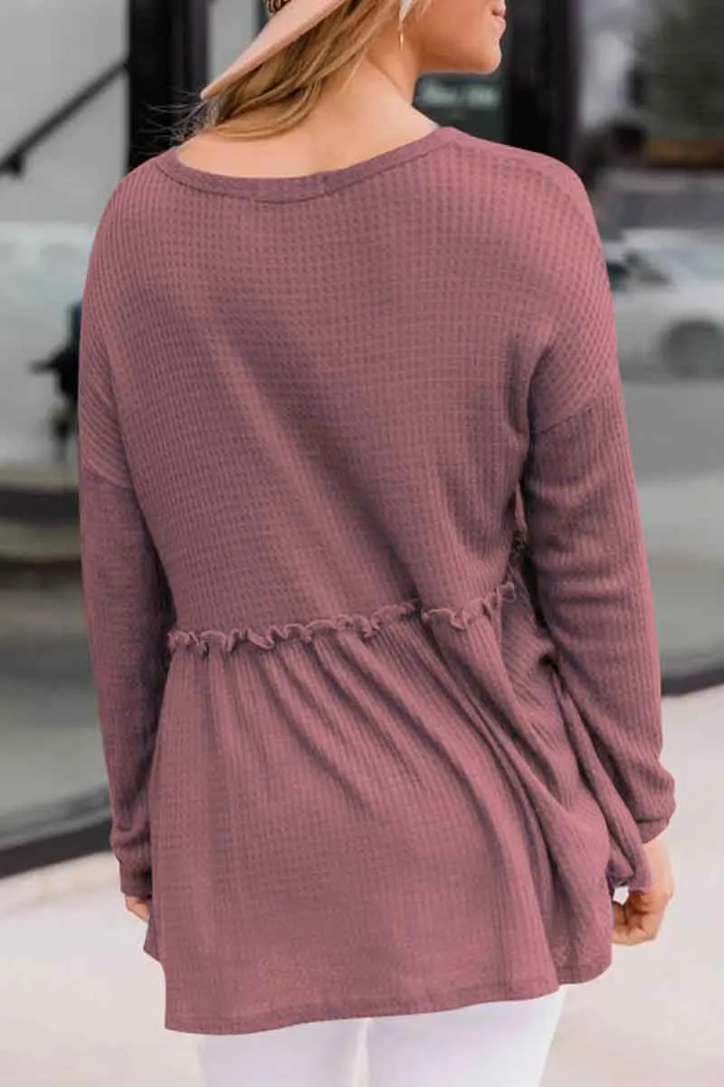 Ivyshape | Casual Solid Color Buckle V-Neck Top