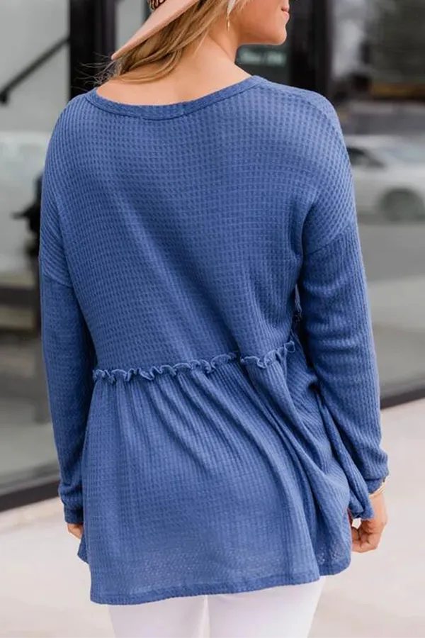 Ivyshape | Casual Solid Color Buckle V-Neck Top