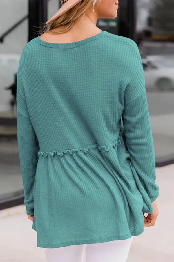 Ivyshape | Casual Solid Color Buckle V-Neck Top