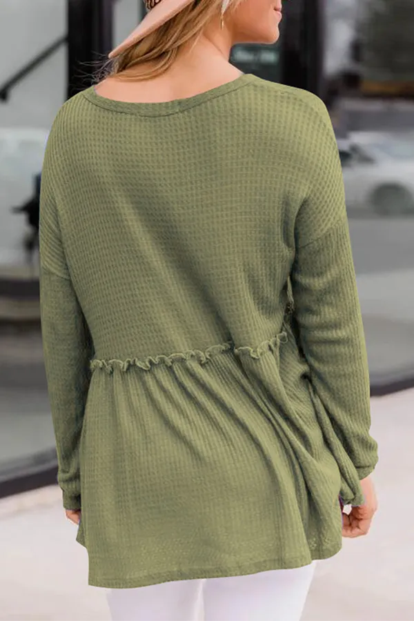 Ivyshape | Casual Solid Color Buckle V-Neck Top