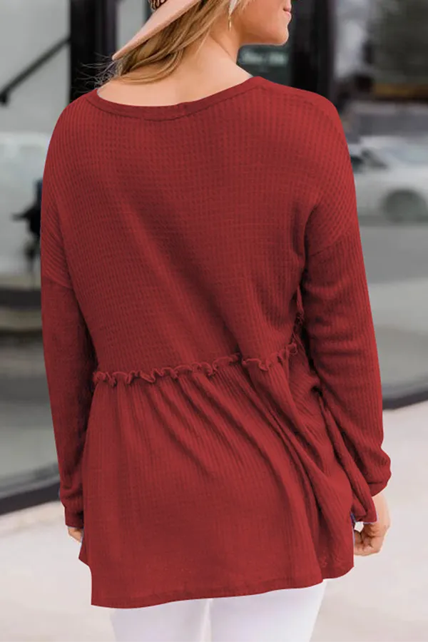 Ivyshape | Casual Solid Color Buckle V-Neck Top